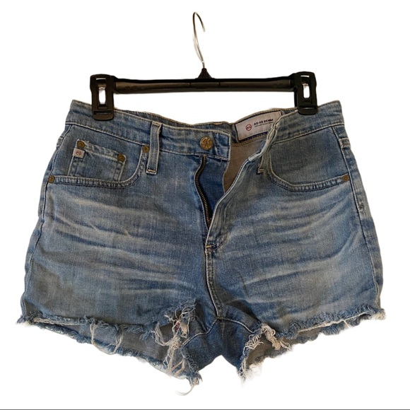 Ag Adriano Goldschmied Pants - AG High waist blue denim raw hem Short Shorts